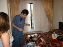 David hovers over presents
