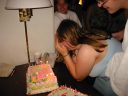 Miranda blowing out candles